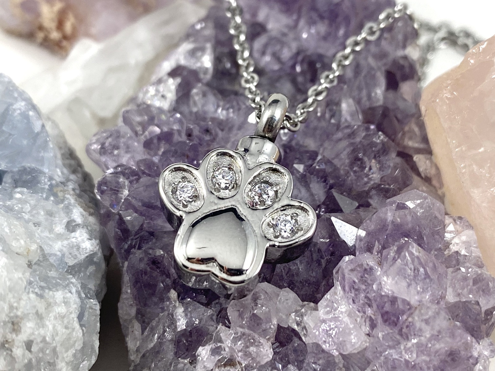 Pet Cremation Pendant Urn Keychain 1″ Key Ring for Ashes Dog Cat Paw Print Paws
