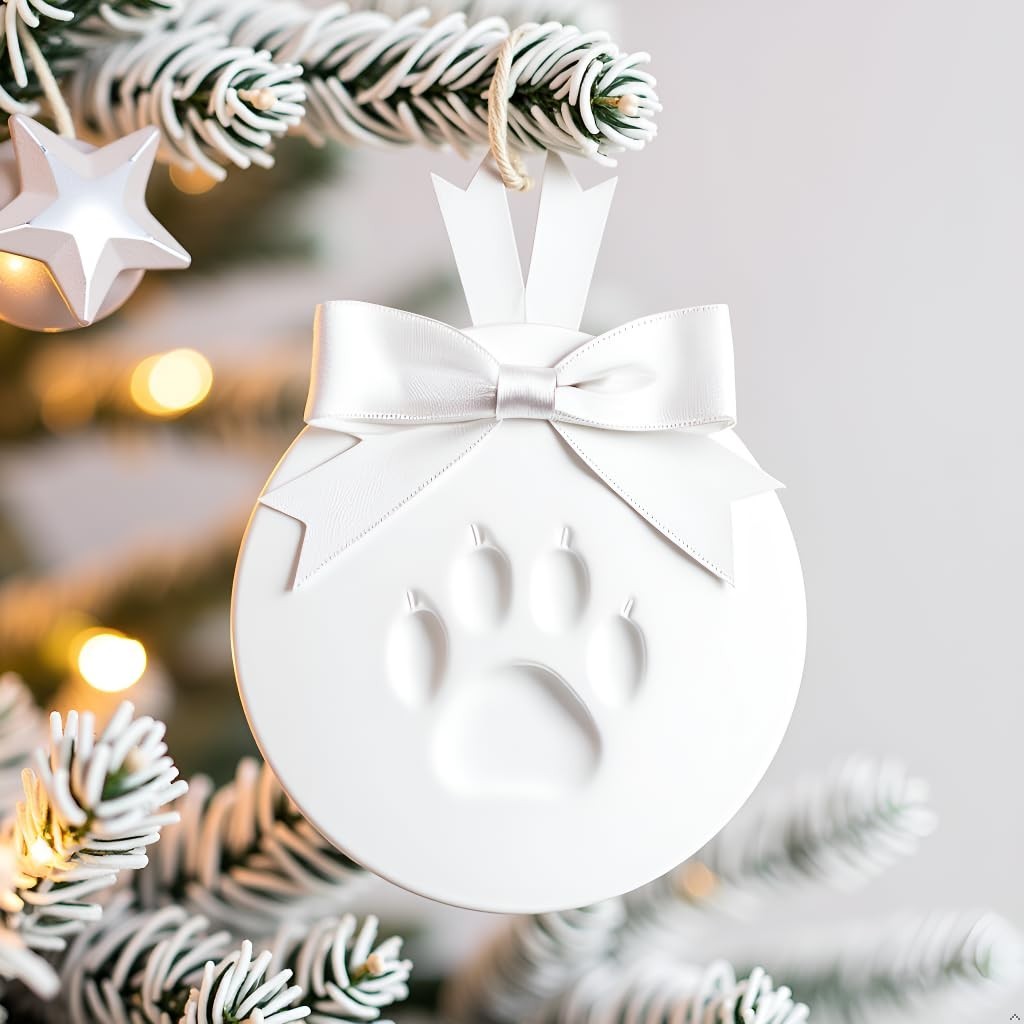 Pet Paw Print Ornament Kit, 2-Pack Keepsake Clay Impression Set with White Ri…