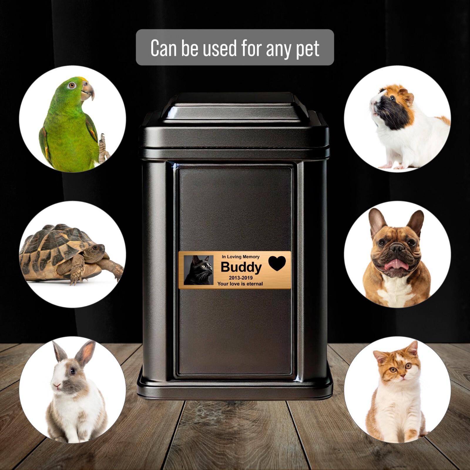 Custom Pet Memorial Urn Adhesive Metal Nameplate, Personalized Plaque for Dog