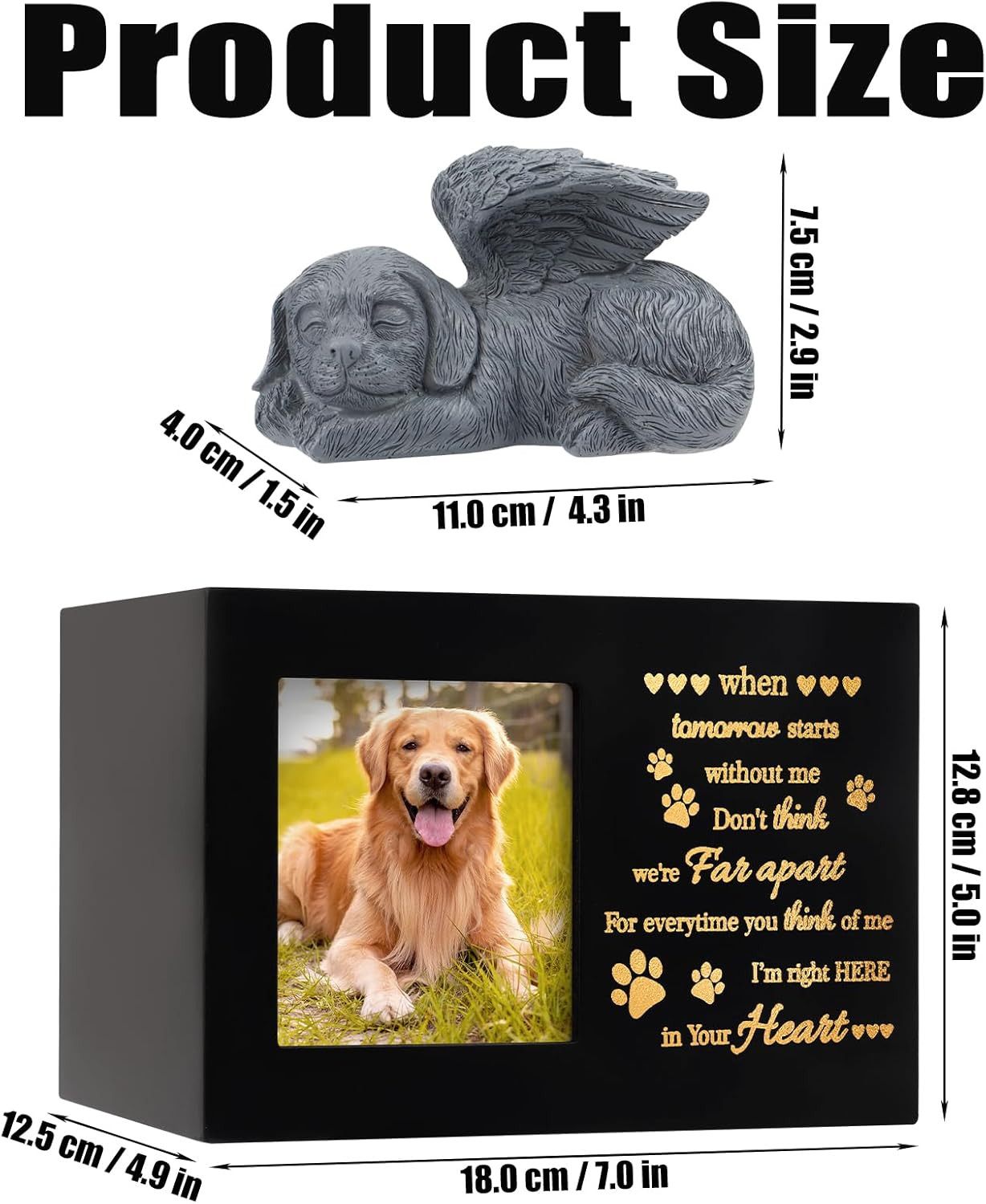 Pet Urns for Ashes, Large Wooden Pet Urns for Dog or Cat Ashes with Dog Angel
