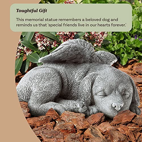 Sculpture Pet Memorial Statue, Stone Finish Sleeping Angel Dog