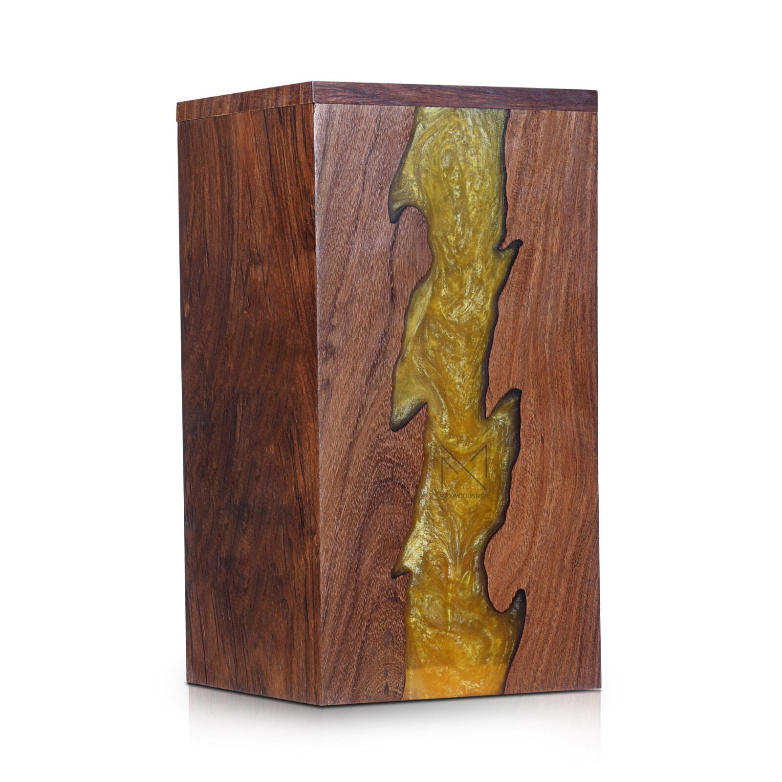Wooden Urn Box-Urn Box-Rosewood and Golden Resin Design Urn Box For Human Ashes