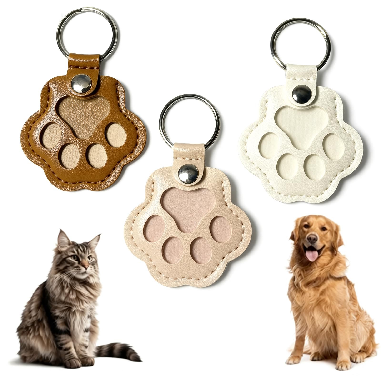 3 Pcs Cat Dog Hair Storage Keychain, Cute Pet Paw Shaped Leather Keychain, Pa…