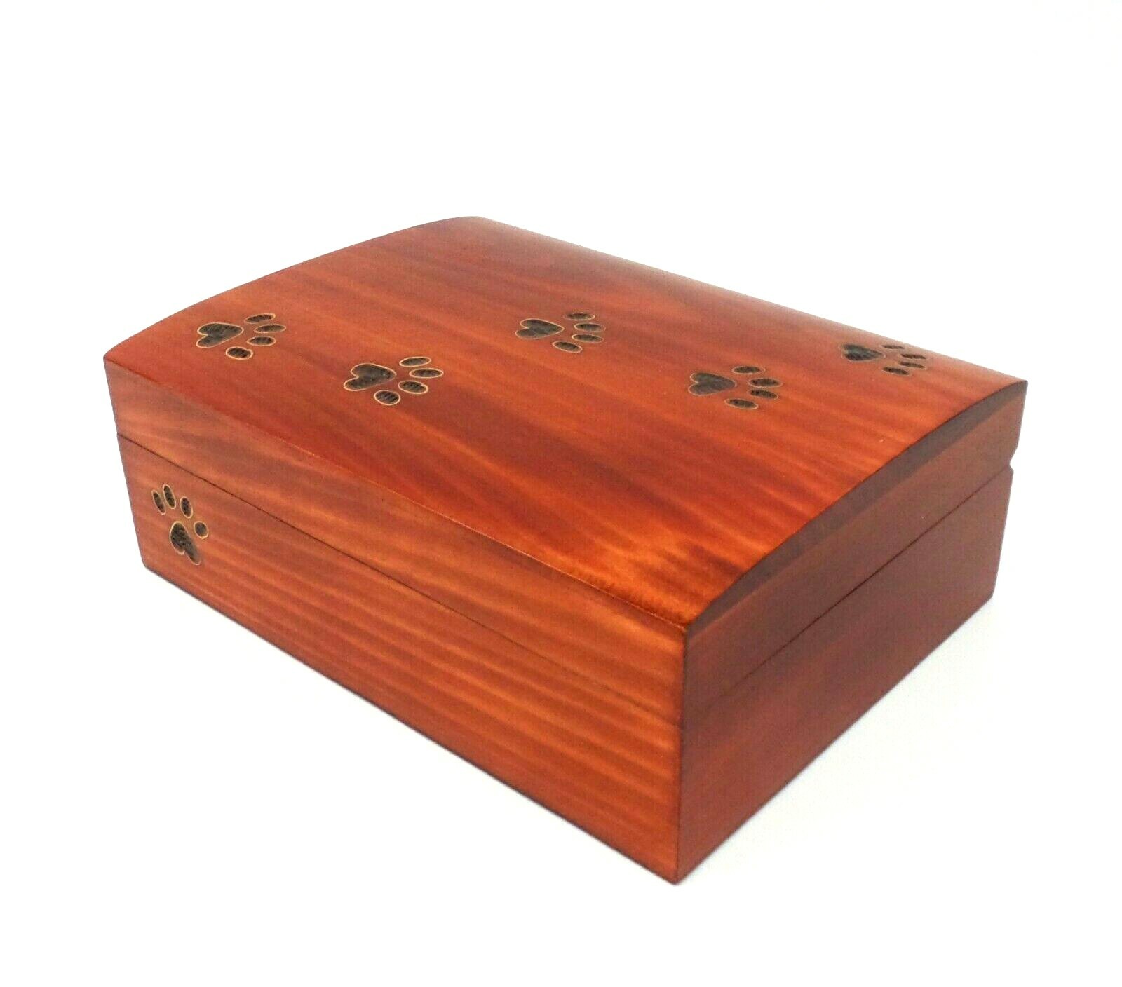 Large Pet Cremation Urn Inlay Paw Print Wood Box Cat Dog Ashes Memorial Chest