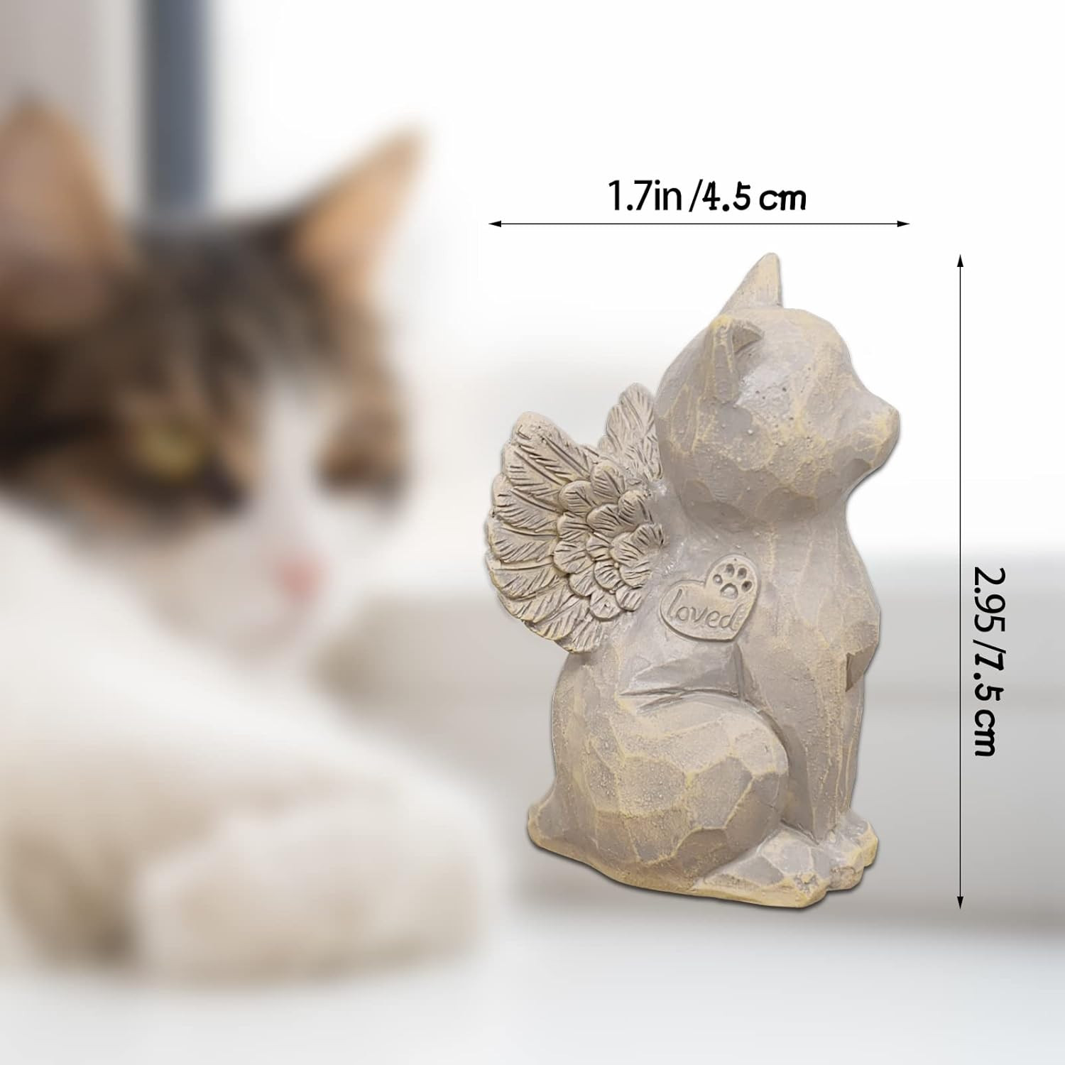 Cat Angel Memorial Figurine, Gray, Resin Sculpture for Cat Lovers, Pet Loss Gift