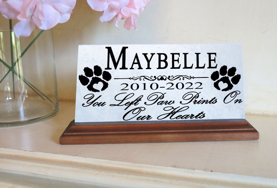 Pet Dog Memorial Stone Plaque for Shelf Or Mantel Personalized Name & Date