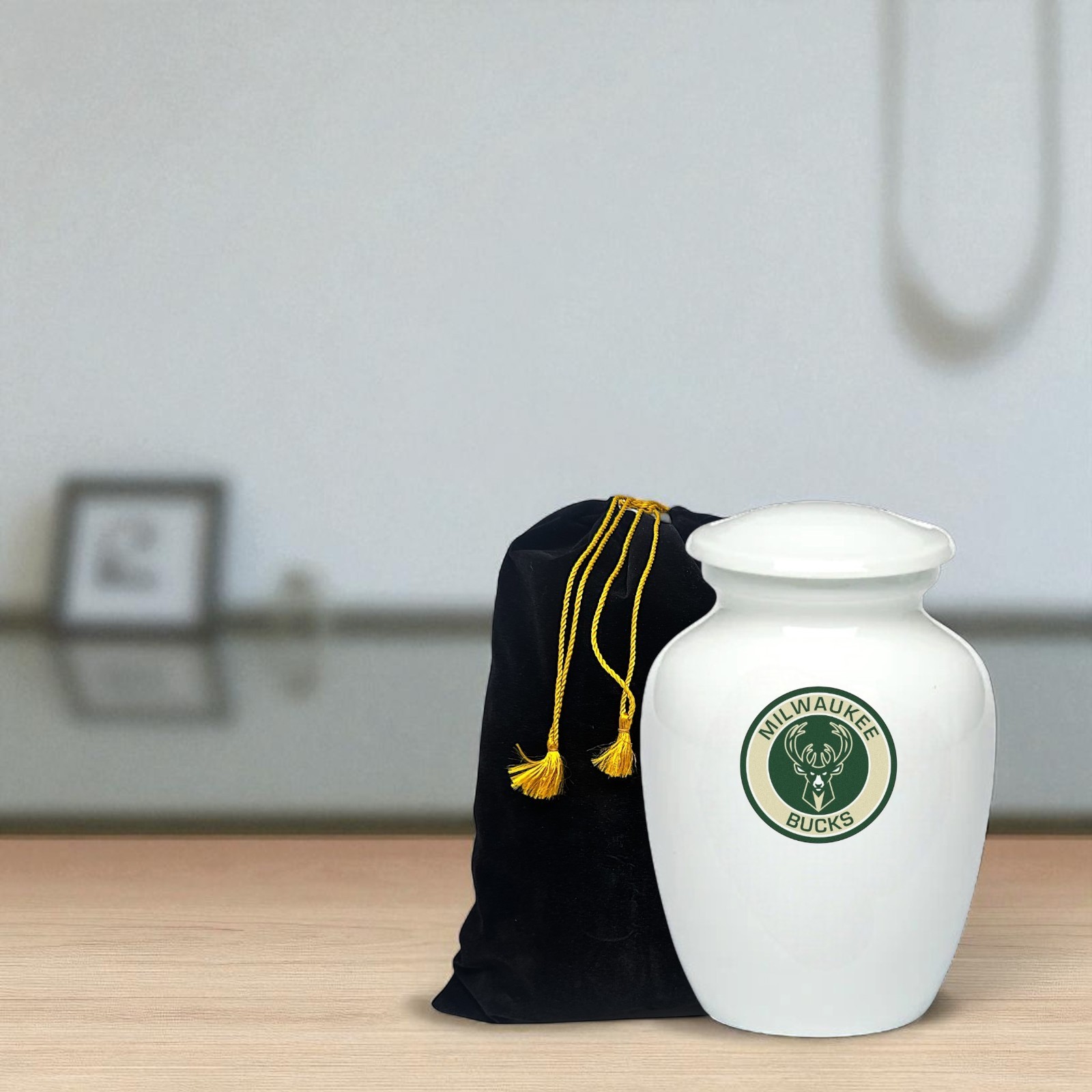 Milwaukee Bucks Basketball Style Cremation Urn Adult Ashes White Metal 8 In Urns