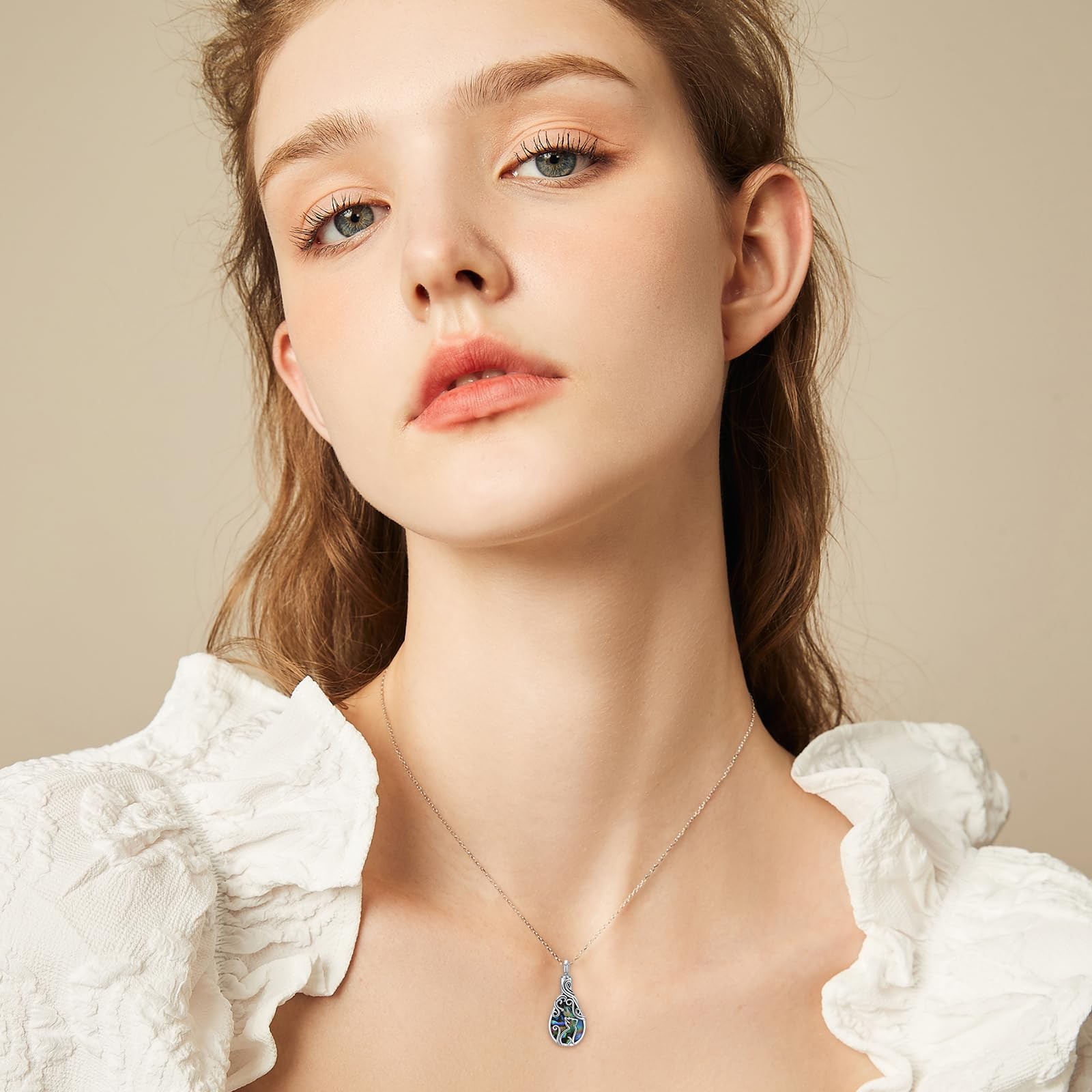 Pelovny Cat Ashes Necklace 925 Sterling Silver Teardrop Abalone Pet Urn