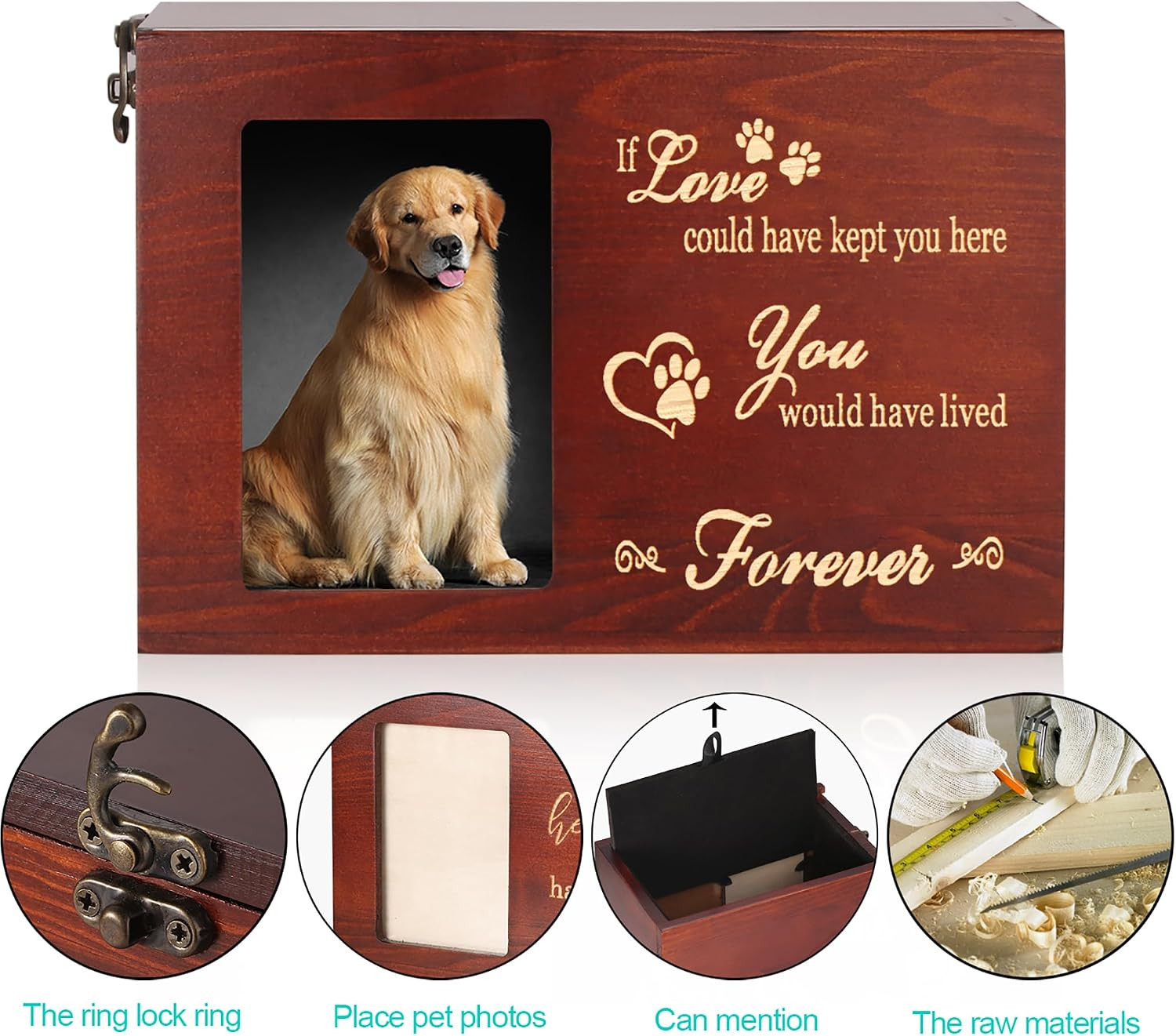 Pet Memorial Urns for Dog or Cat Ashes, Large Wooden Funeral Cremation Urns