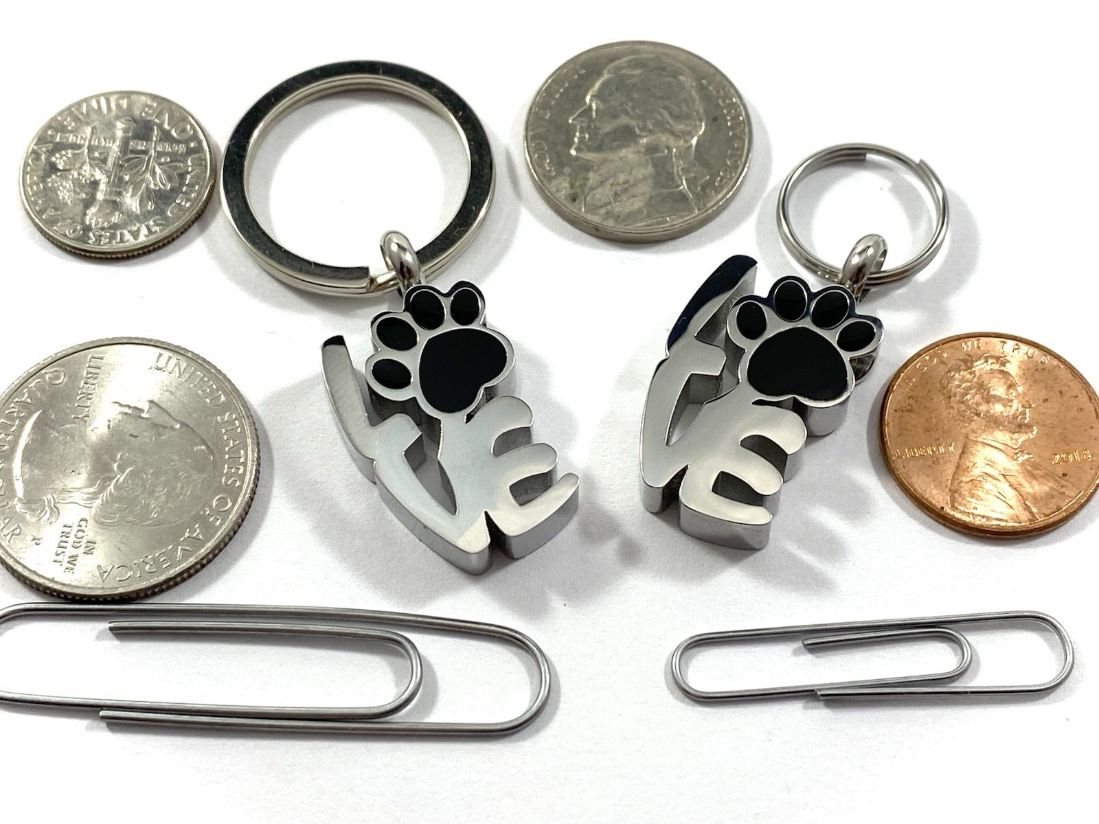 Pet Cremation Pendant Urn Keychain 1″ Key Ring Dog Cat Ashes LOVE Pawprint Word