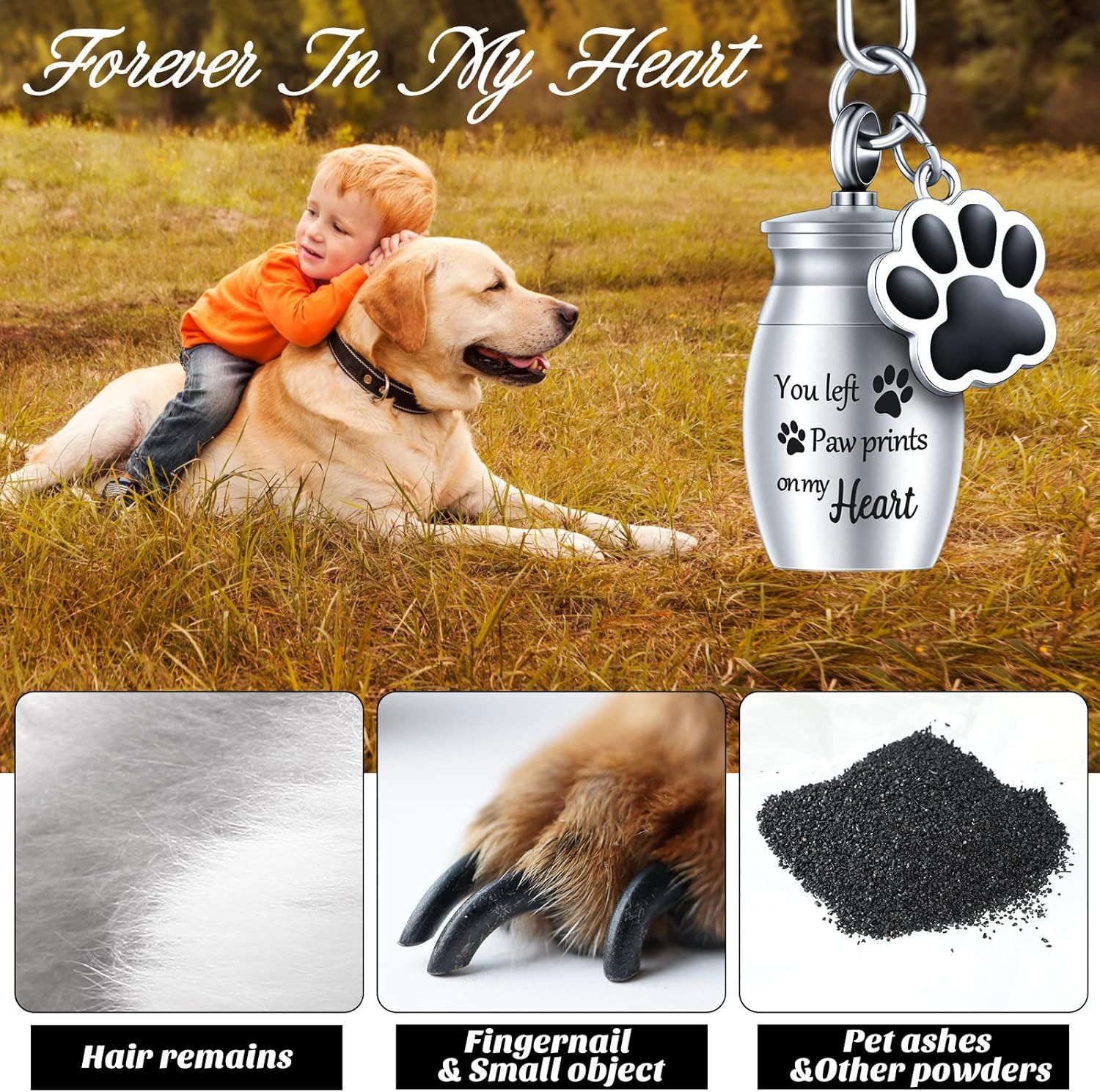 2 Pcs Pet Dog Urns Keychain for Ashes with 2 Storage Bags Small Cat Cremation Ke
