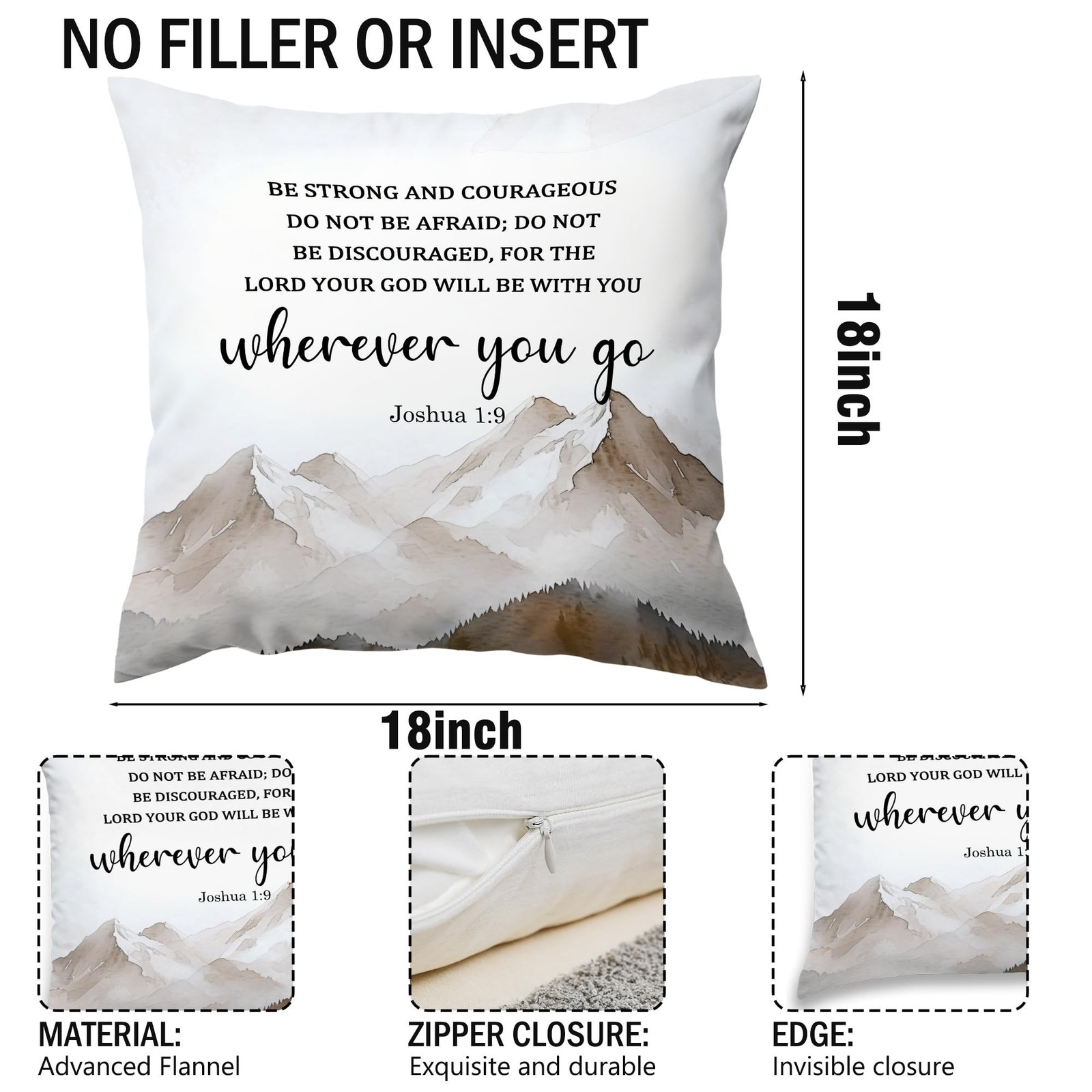 Christian Mountian Watercolor Decorative Throw Pillow Covers, Bible Verse Scr…