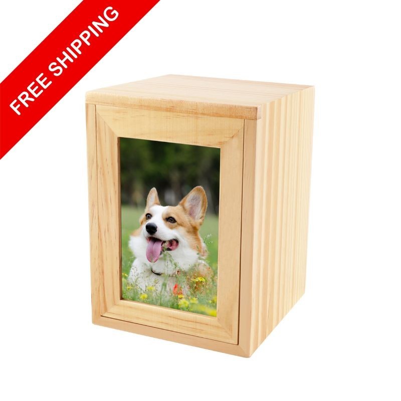 Pine Wooden Pet Memorial Urn with Picture Frame for Human Pet Ashes
