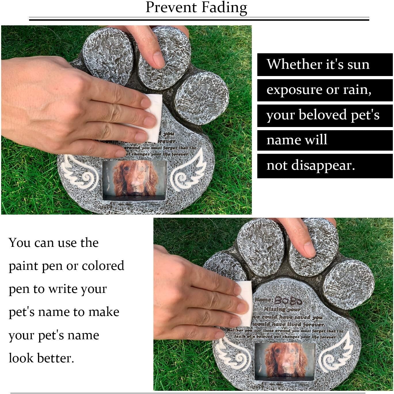 Dog Memorial Stone – Paw Print Pet Memorial Features a Photo Frame Pet Loss Gift