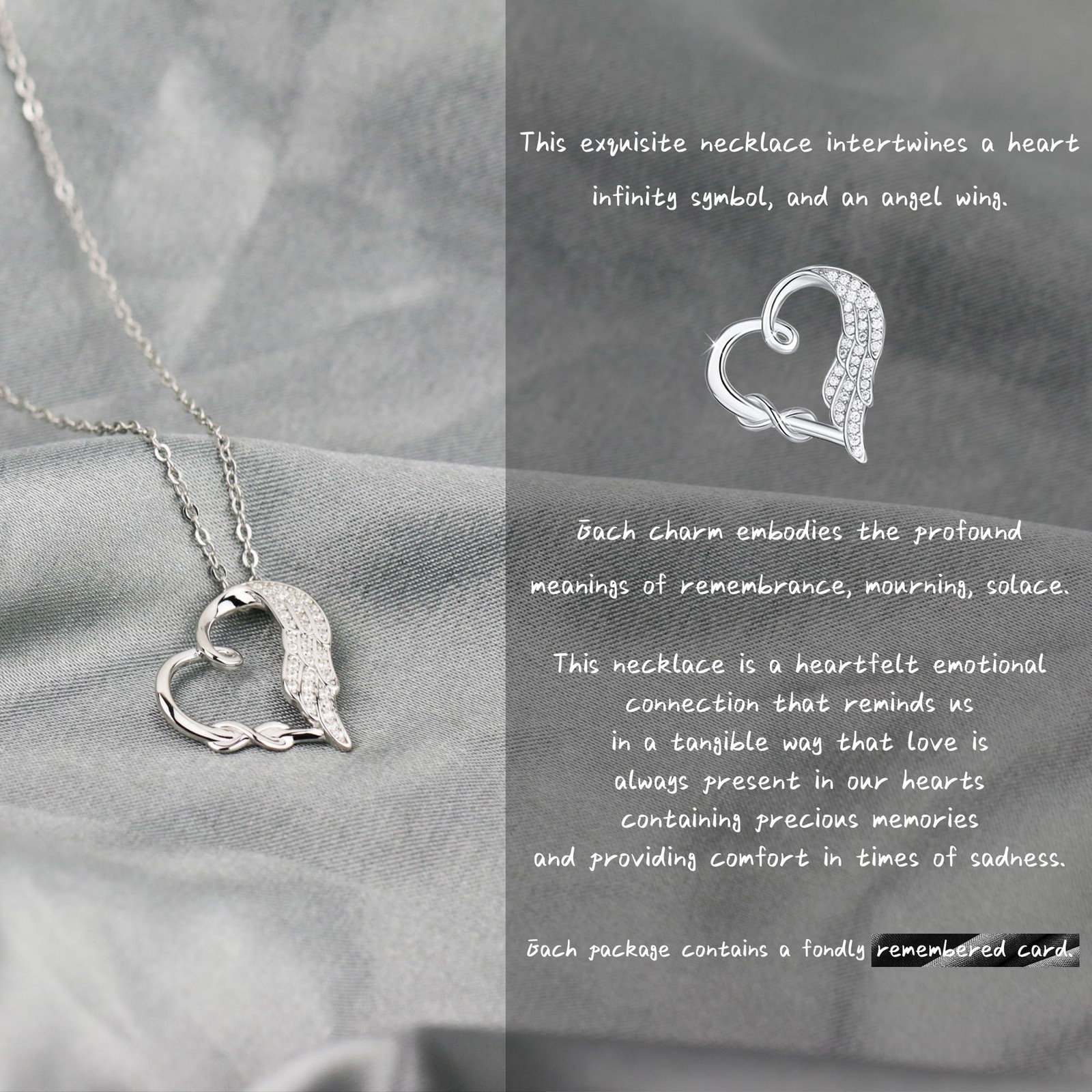 Sympathy Gifts for Loss of Loved One, Sterling Silver Angel Wing Infinity Hea…