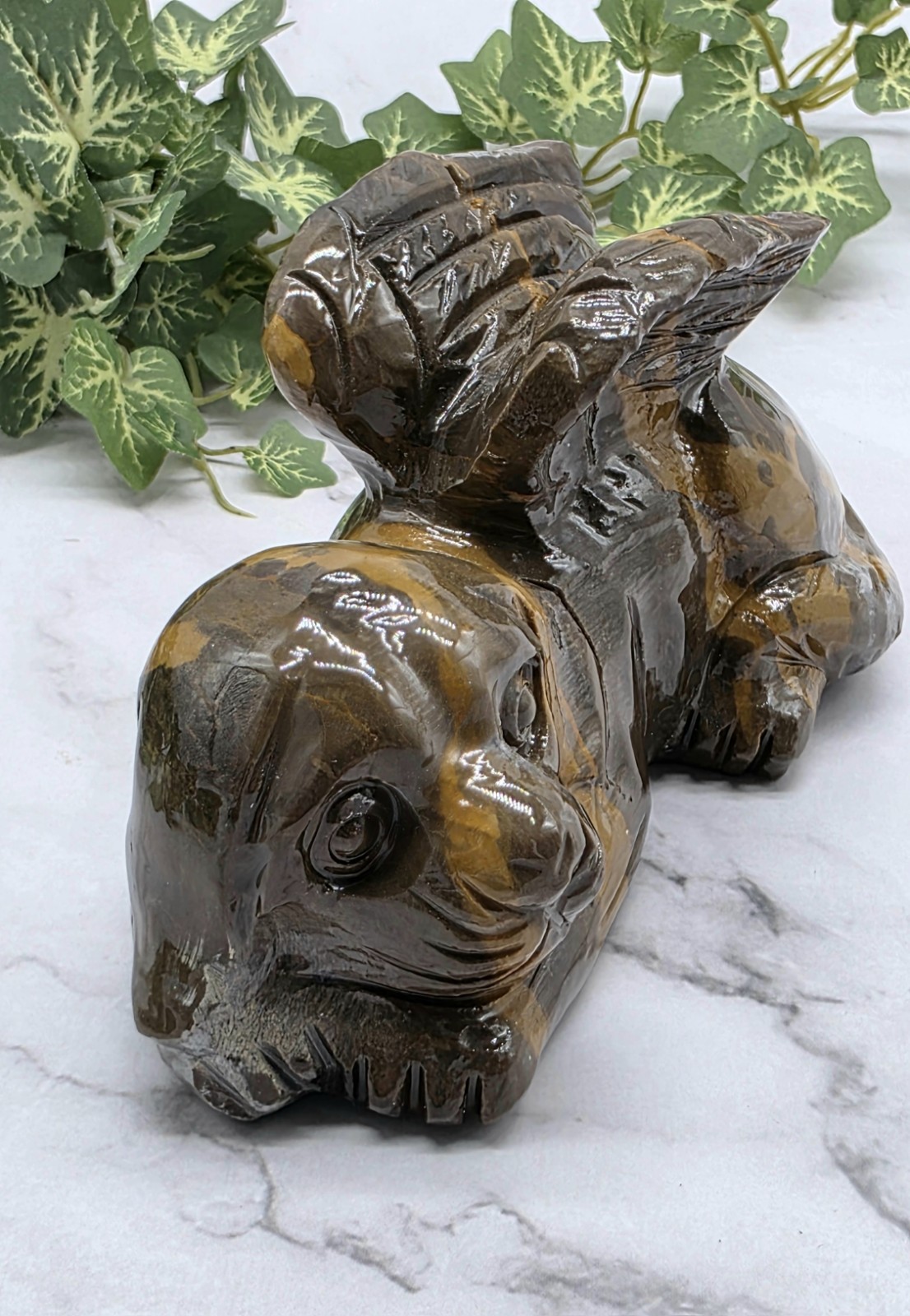 Mountain Jasper Winged Angel Dog – Pet Memorial Statue, Gemstone Pet Loss Gift