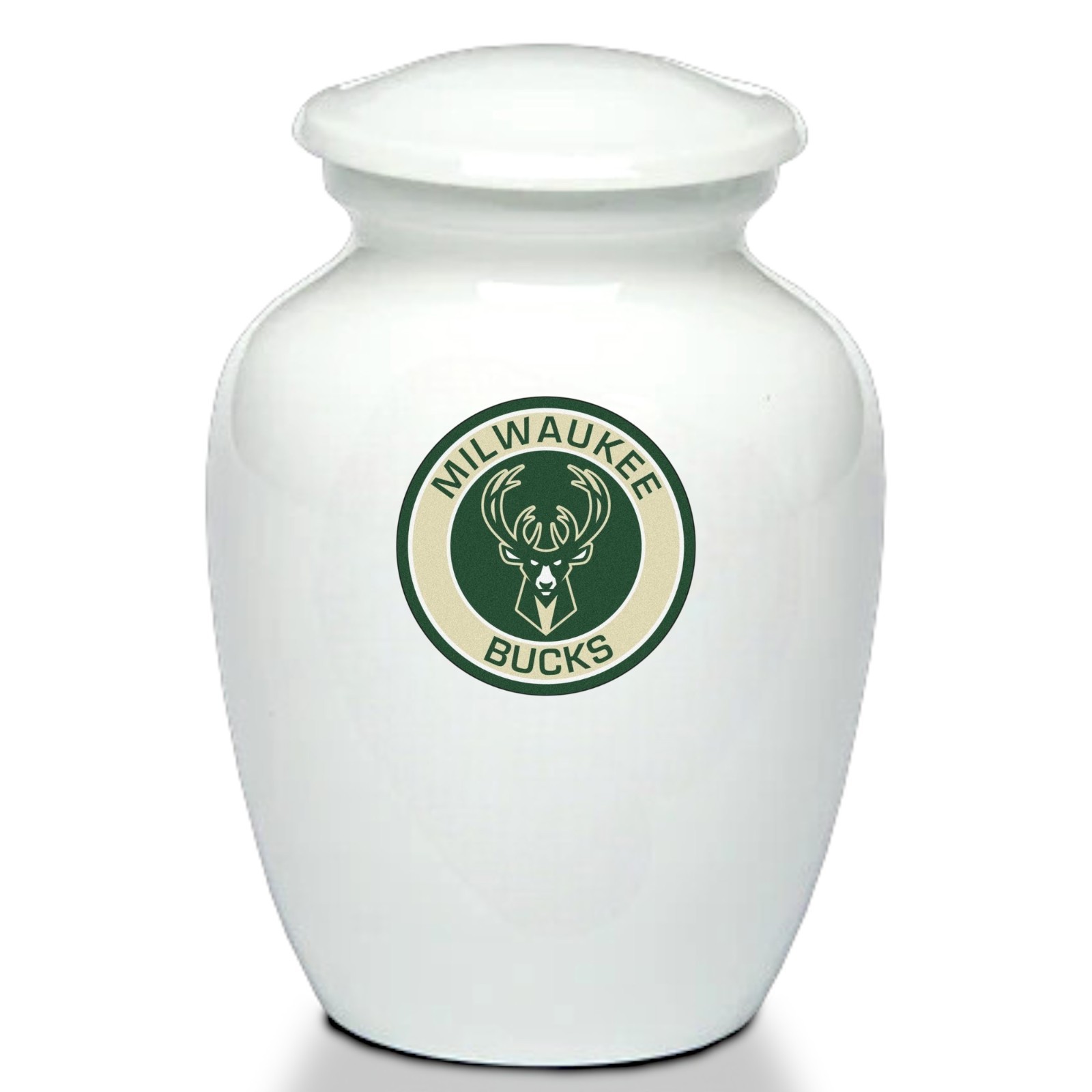 Milwaukee Bucks Basketball Style Cremation Urn Adult Ashes White Metal 8 In Urns