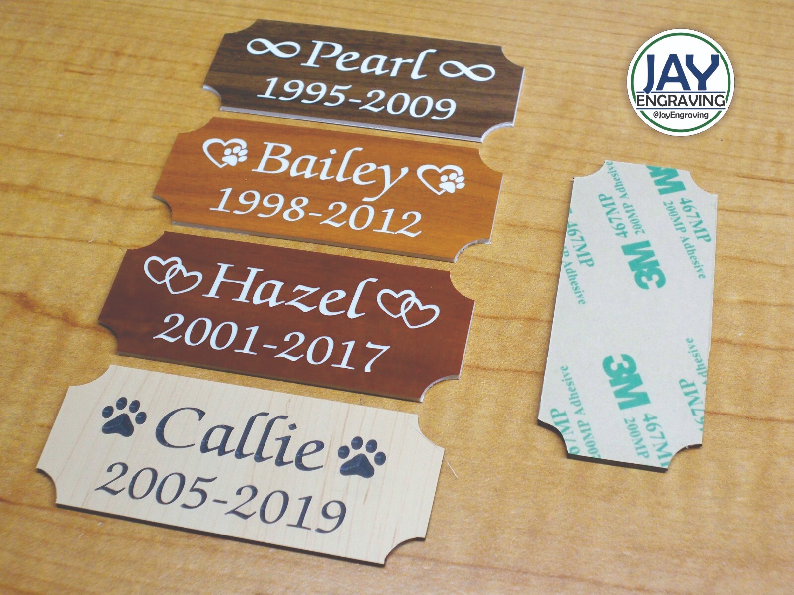 Custom Engraved 1.25×3 Woodgrain Pet Memorial Urn Plaque Sign Plate Tag Dog Cat