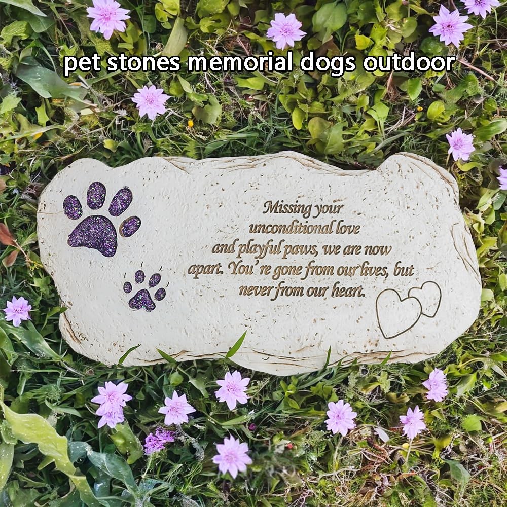 Shinning Paw Prints Pet Memorial Stones Headstones for Dogs or Cats, Resin Pe…