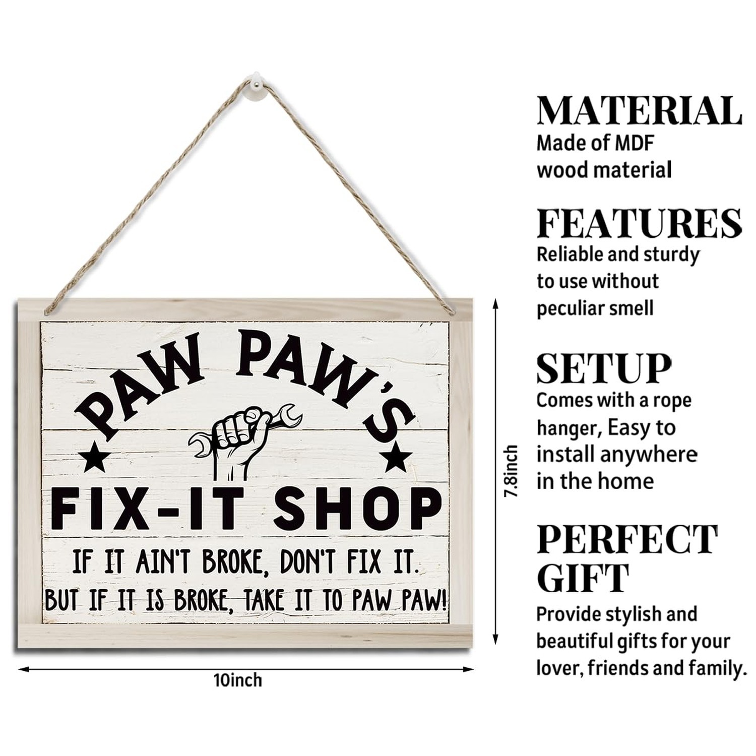 Paw Paw Gifts, Paw Paw Wooden Sign for Father’s Day, Rustic Hanging Wood Plaq…