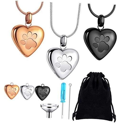 3 Pcs Pet Ashes Necklace Pet Urns for Dogs Ashes Cremation Jewelry Paw Print