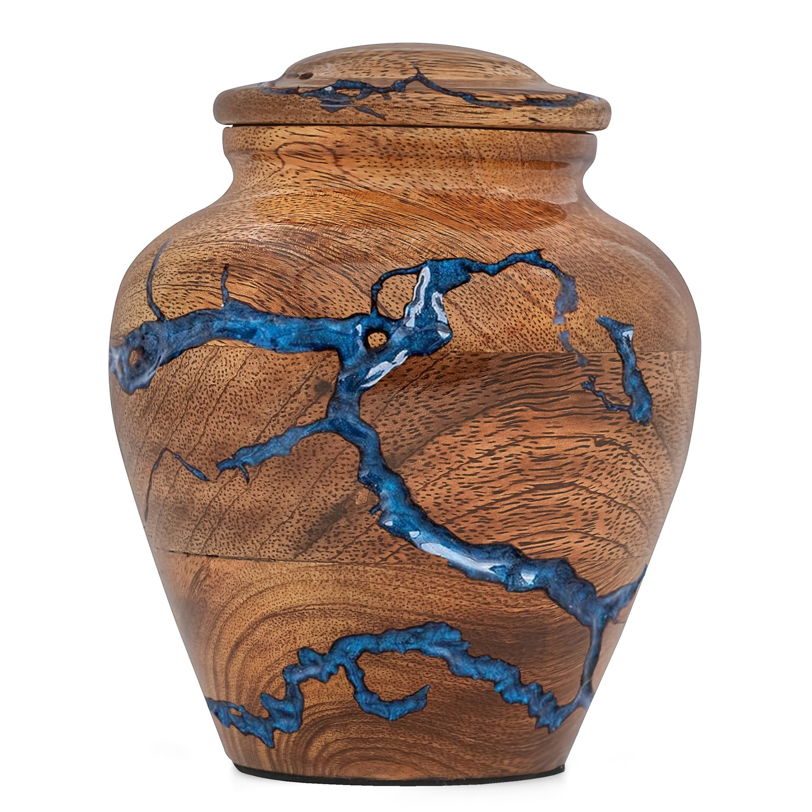 Unique Wooden Urn for Human Ashes Adult Male & Female, Blue Epoxy Resin Handm…