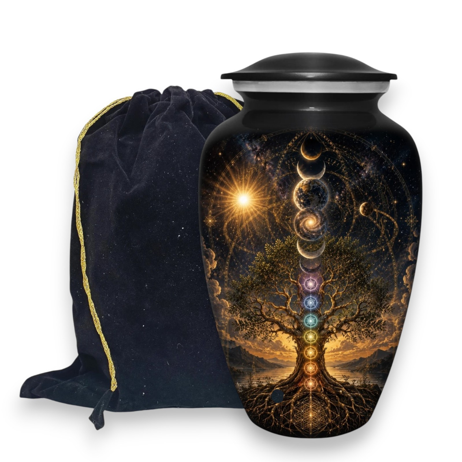 Cremation Urn for Human Ashes Adult Large 190 Cu In Tree of Life Chakra Urns
