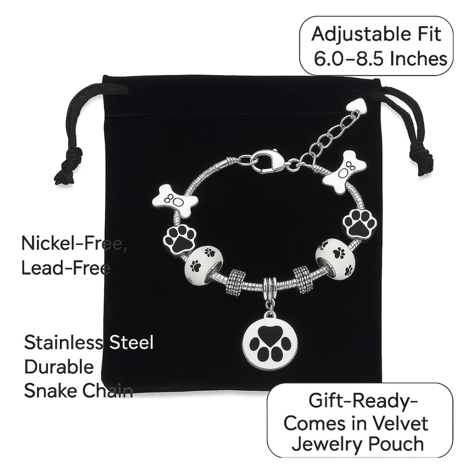 Infinity Collection Dog Paw Print Charm Bracelet – Silver Pet Lover Jewelr