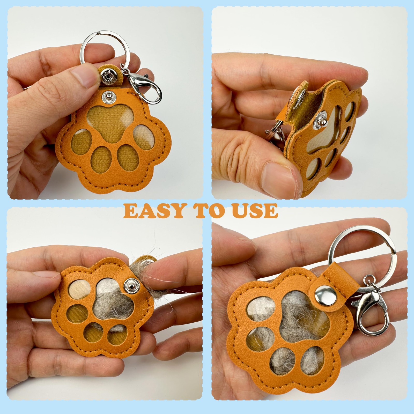 3 Pcs Pet Paw Keychain Refillable Leather Paw Print Keepsake Pet Memorial