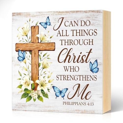 I Can Do All Things Through Christ Who Strengthens Wood Block Plaque Box Sign
