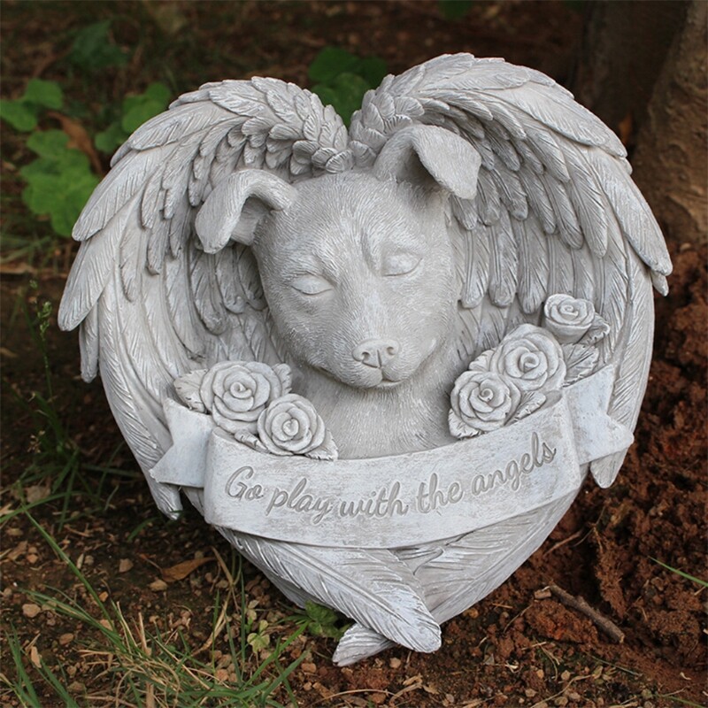 Pet Dog for Cat Monument Angel Wing Memorial Tombstone Resin Statue Ornam