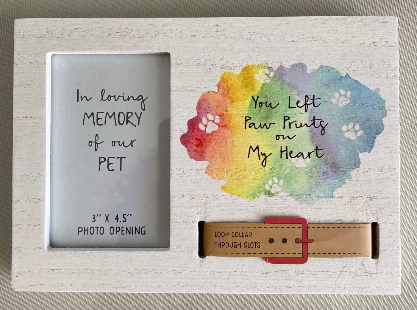 Pet Memorial Frame Photo and Collar Paw Prints on My Heart For Charity
