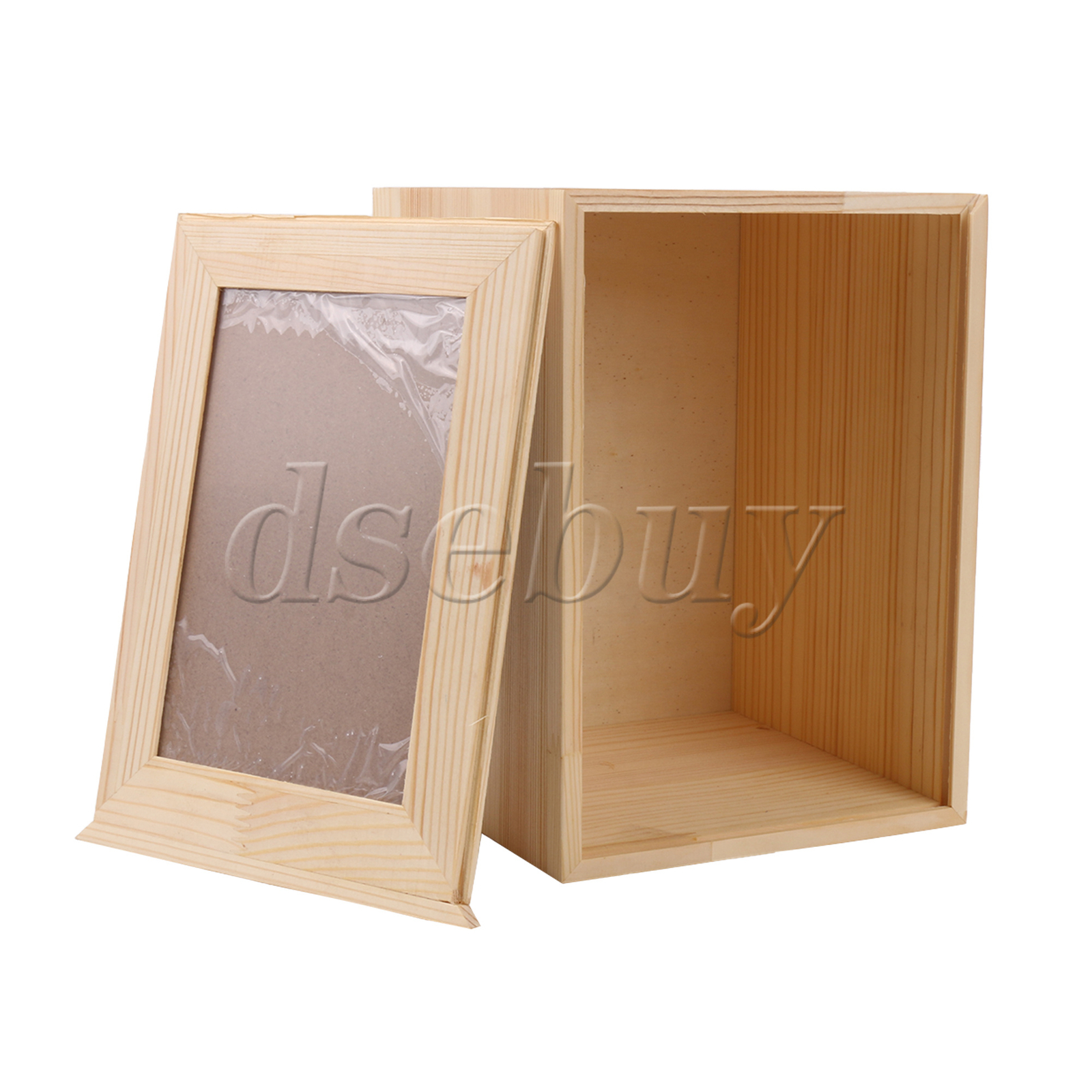 Natural Wooden Color Pet Urn Memorial Box w/ Photo Frame 6.3 x 6.3 x 8.66 Inch