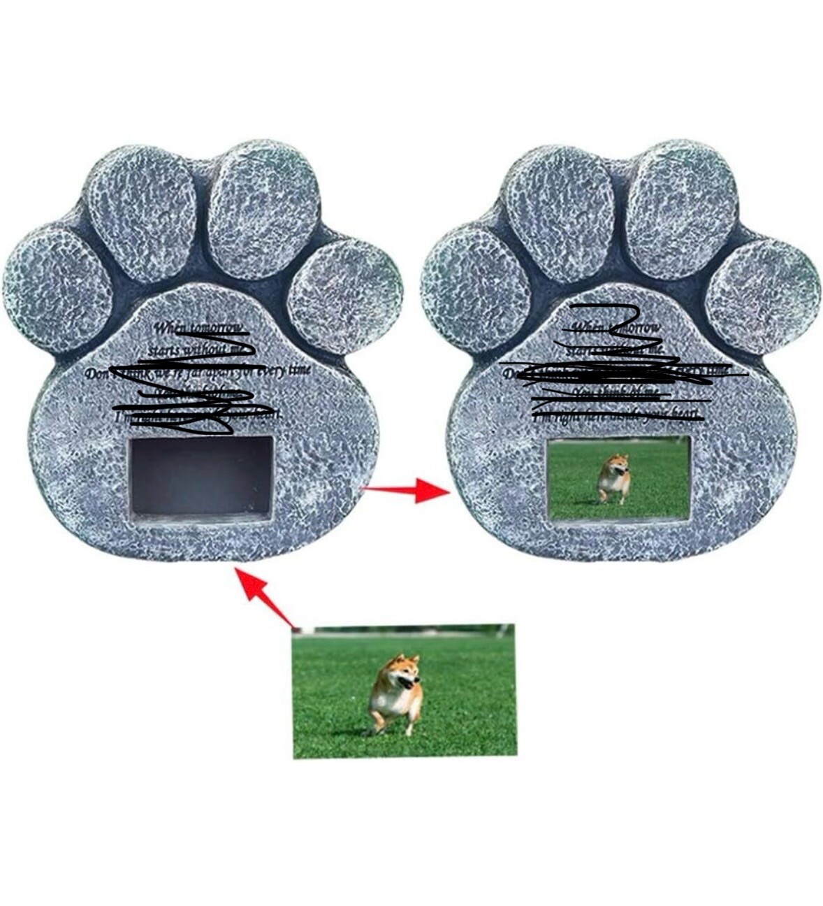 Paw Print Memorial Stone Marker Plaque W/ Sympathy Poem, 3”x2” Picture Slot NEW