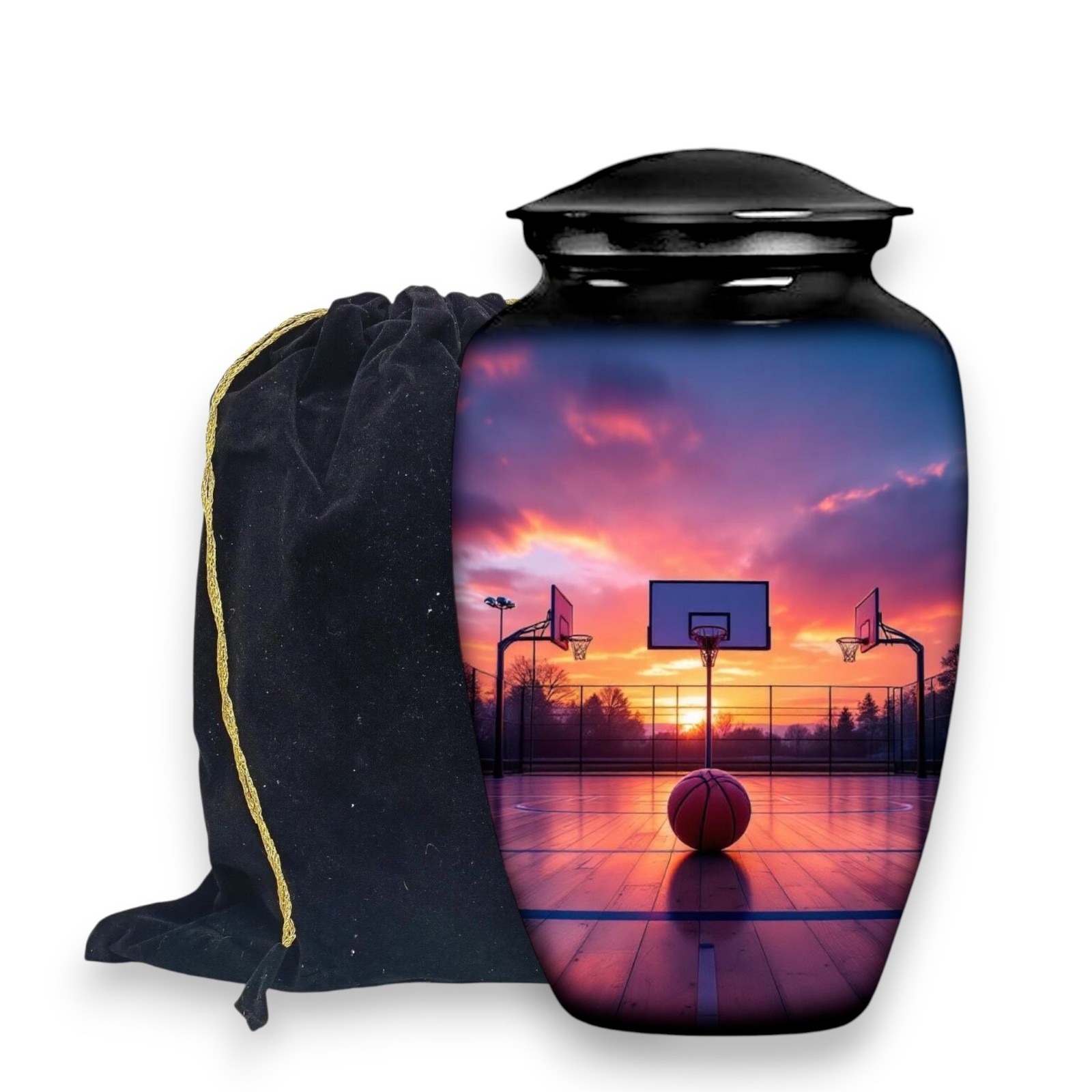 Large Black Basketball Cremation Urn Human Ashes for Your Love Ones Earns w/Bag