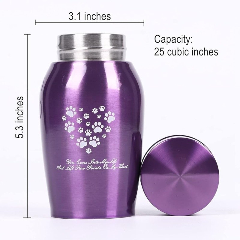 Durable Stainless Steel Pet Urn Dog Cat Ashes W/ Screw Top Lid Memorial Storage