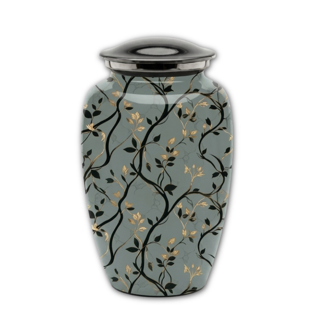 Grey Floral Cremation Urn for Ashes 10″x6.5″ Adult 190 Cu In Memorial Urn w/Bag