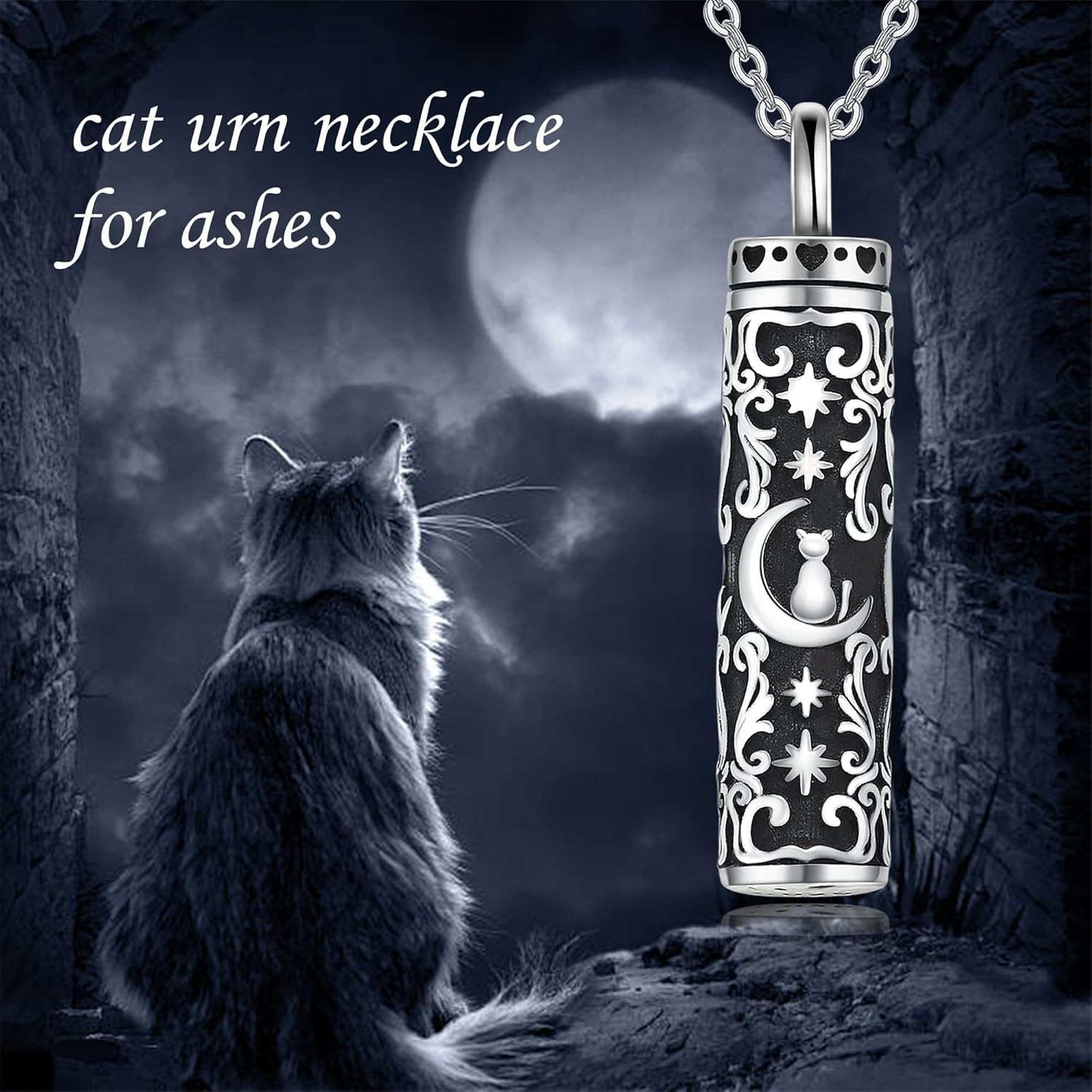 Urn Necklace for Ashes 925 Sterling Silver Cat/Fox/Dog/Opal/Guitar Pet Cremation