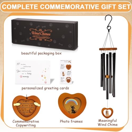 Pet Memorial Wind Chimes Outdoor for Loss of Dog with Photo Frame Personalized