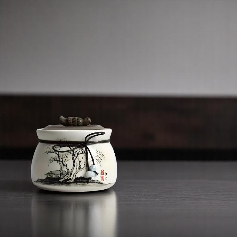 Tranquil Grove Pet Urn for Ashes – Hand-Painted Ceramic Memorial Jar for Dogs