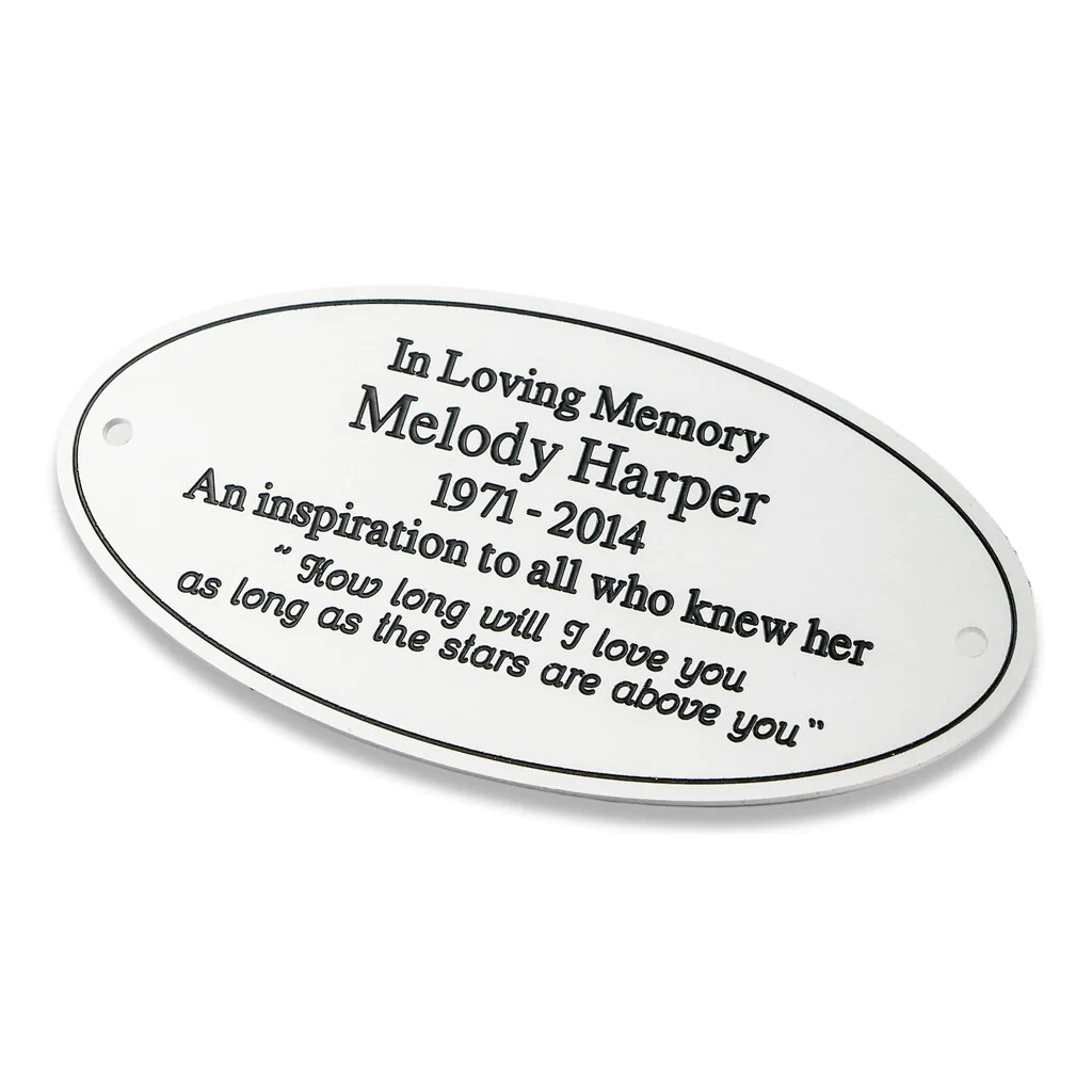 Aluminium OVAL shaped plaque 4 sizes Engraved personalised