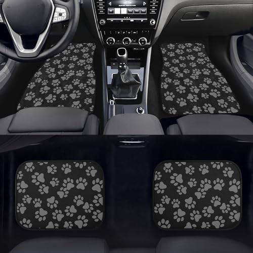 Paw Print Car Floor Mats Carpet Universal Abstract Cat or Dog Black Grey