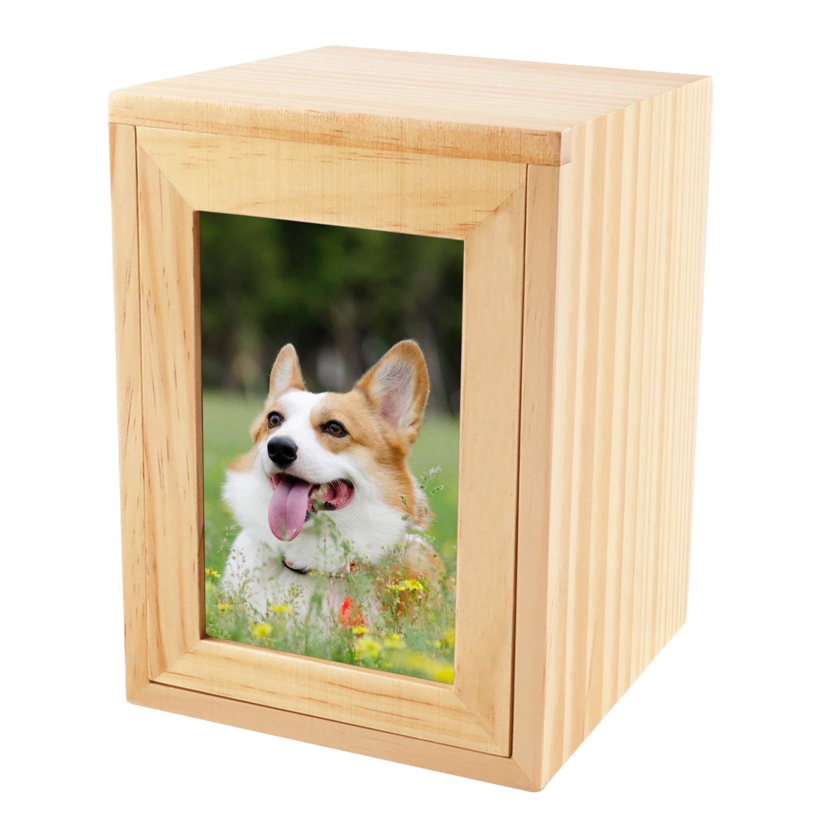 Pine Wooden Pet Memorial Urn with Picture Frame for Human Pet Ashes