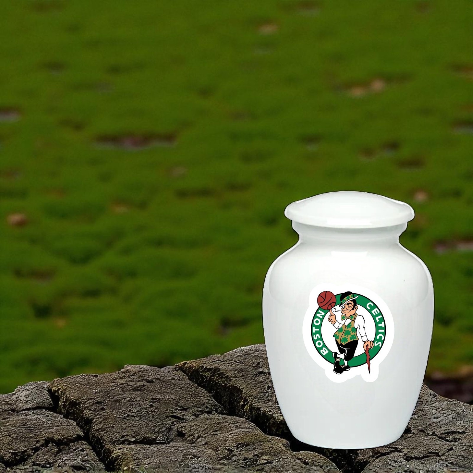 Boston Celtics Basketball Style Cremation Urn Adult Ashes White Metal 8 In Urns