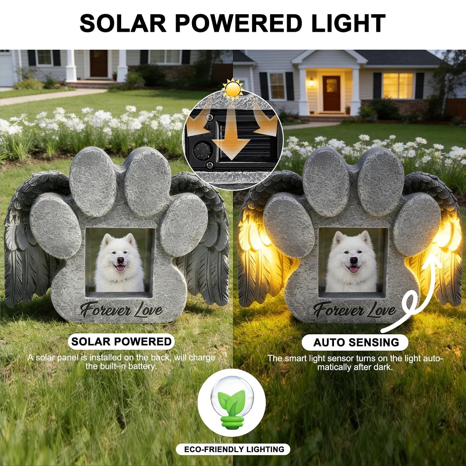 Pet Memorial Gifts Solar Powered Dog Memorial Stone Engraved Grave Marker for