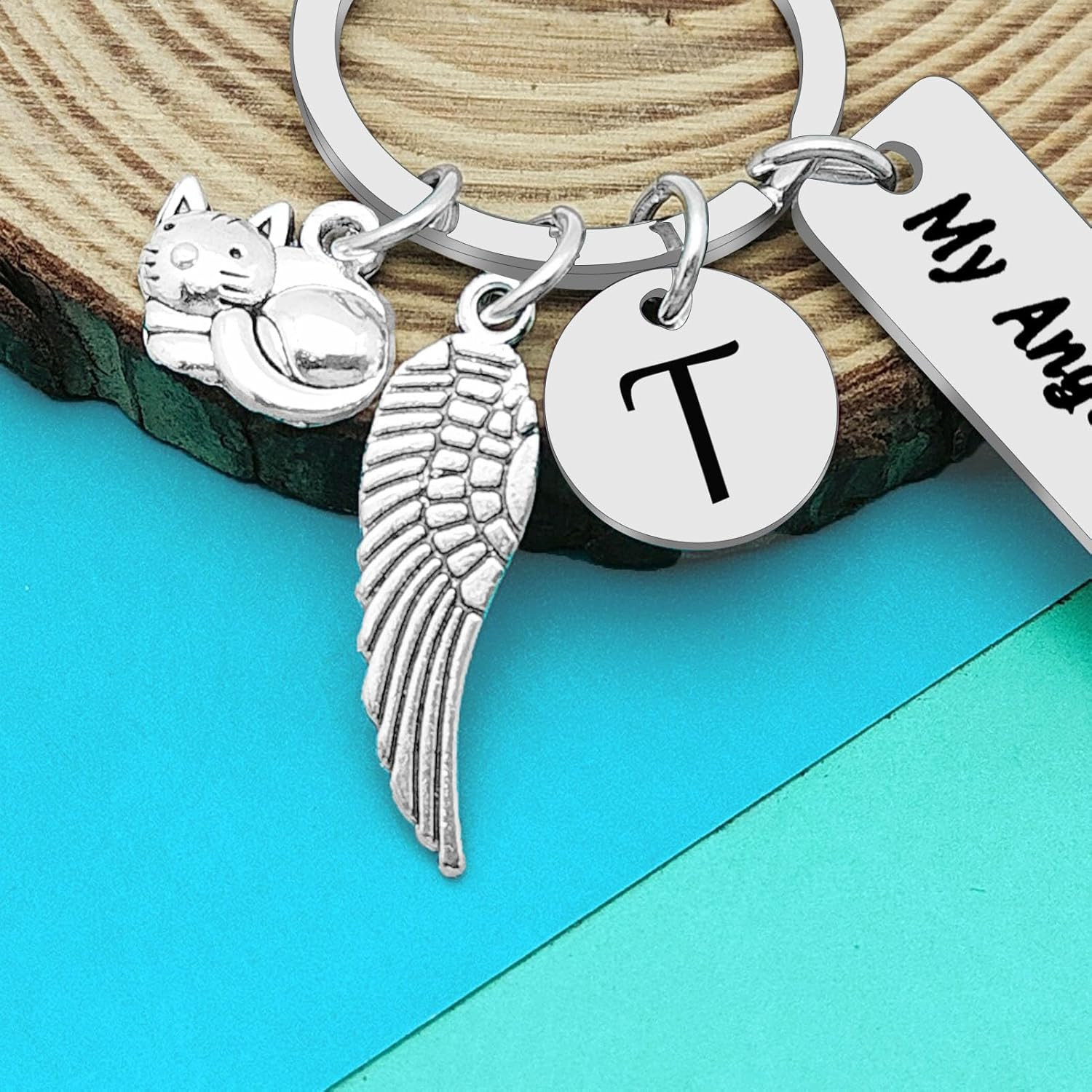Loss of Cat Memorial Keychain Initial Charm Jewelry Sympathy Gifts for Pet Loss