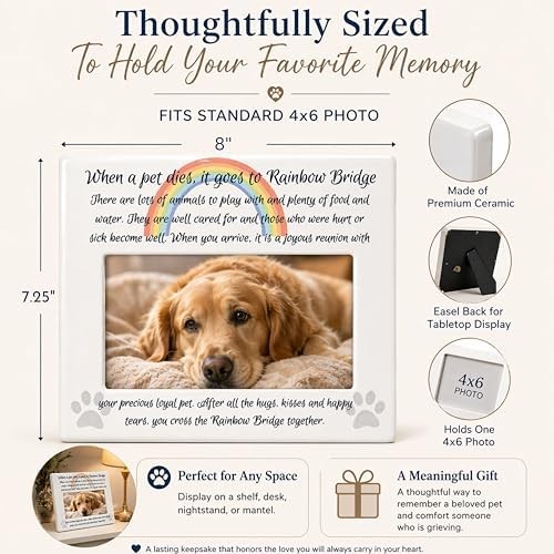 Pet Memorial Picture Frame 4×6 – Rainbow Bridge Poem Frame for Dog or Cat – Pet