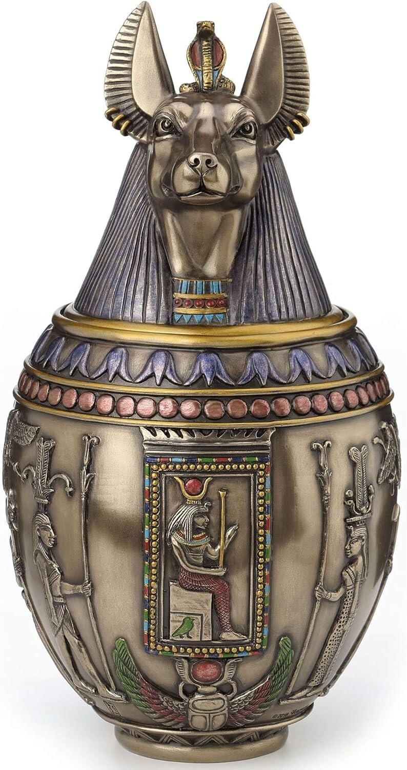 Rare Egyptian Anubis Dog Memorial Urn Canopic Jar Sculpture**WELL MADE