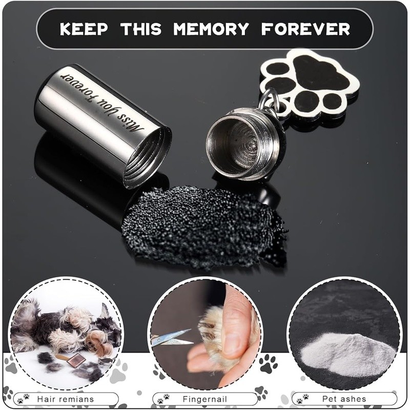 Pet Ashes Keepsake Keychain Paw Print Memorial Jewelry Dogs Cats Durable New