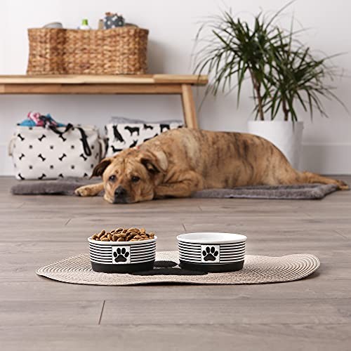 Ceramic Stripe Paw Pet Bowls Collection, Small Bowl Set, 4.25×2″ Black